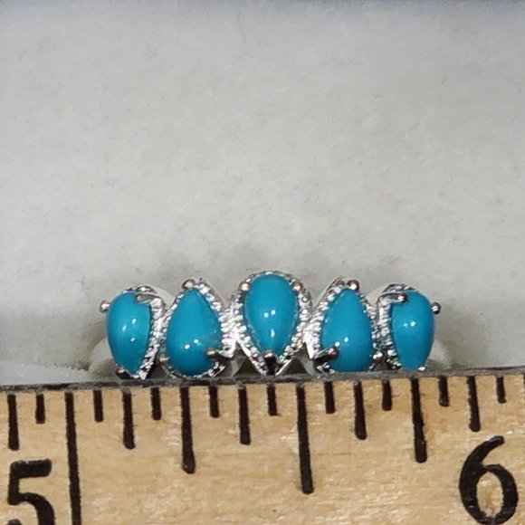 Arizona Natural Sleeping Beauty Turquoise 5 gem ring in 925 Sterling Silver sz 8 - Picture 2 of 6